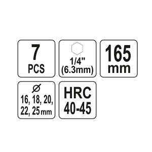 Grąžtai medžiui spiraliniai 7 vnt. 16-25 mm 1/4" HEX YT-44693 YATO