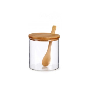 Cukrinė su šaukšteliu 9,5x10x12,5 cm 500ml borosilikatas, bambukas Vivalto 66261