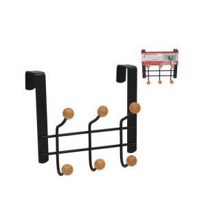 Kabykla 6 kabliai, kabinama ant durų juoda 20.5x20x8 cm metalinė 8445393541921