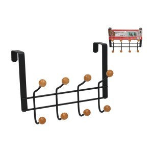 Kabykla 8 kabliai, kabinama ant durų juoda 29x8x20 cm 8445393541938