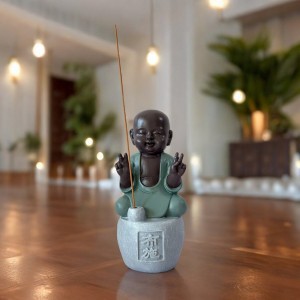 Figūrėlė Buda keramikinė su laikikliu smilkalams 7x6x14 cm Zen Arome
