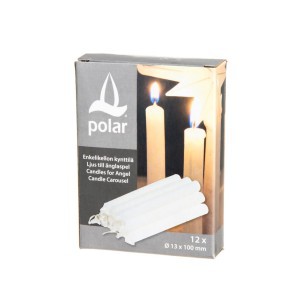 Žvakės 10 cm aukščio baltos 12 vnt Polar 623582