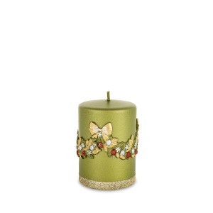 Žvakė su kalėdine aplikacija žalia 10x7x7 cm 182566 KLD