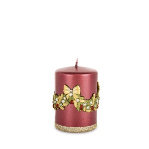 Žvakė su kalėdine aplikacija raudona 10x7x7 cm 182558 KLD