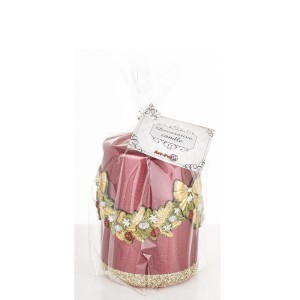 Žvakė su kalėdine aplikacija raudona 10x7x7 cm 182558 KLD