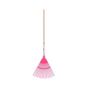 Grėblys-šluota vaikiškas medinis kotas 73 cm rožinis 316970/329759