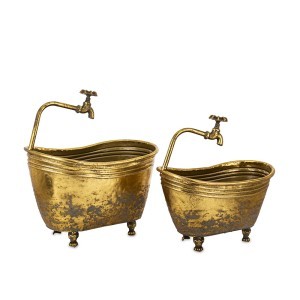 Vazonai metaliniai Vonia 2 vnt. aukso spl. 37x35,5x19,5 (41x42x24,5) cm 175566