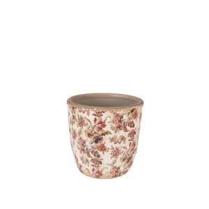 Vazonas su gėlių piešiniu keramikinis smėlio/rožinės spalvos 16x16 cm Clayre