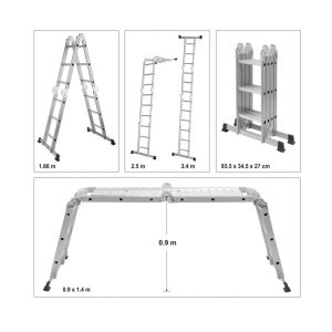 Kopėčios aliumininės daugiafunkcinės 4x3 laipteliai 3,4 m 150 kg 17704 Vorel