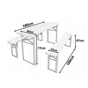 Stalas sodo sulankstomas 177x46x77 cm ir 2 suolai 177x23x47 cm MEB2745