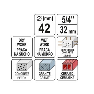 Grąžtas karūninis sausam ir šlapiam gręžimui 42 mm YT-60372 YATO