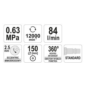 Šlifuoklis pneumatinis su nusiurbimu 150 mm YT-09739 YATO