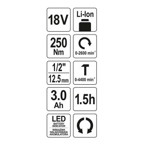 Suktuvas smūginis akumuliatorinis bekontaktis 250Nm 18V 3Ah YT-82802 YATO SYS18V