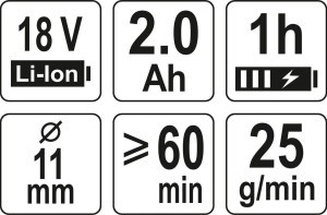 Pistoletas klijavimui akumuliatorinis 11 mm 15 sek. 18V 2Ah YT-82854 YATO SYS18V