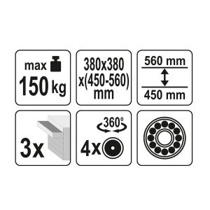 Kėdutė įrankiams su ratukais, 3 stalčiai YT-08795 YATO