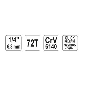 Rankena galvutėms lenkta 1/4" 155 mm 72T YT-0730 YATO