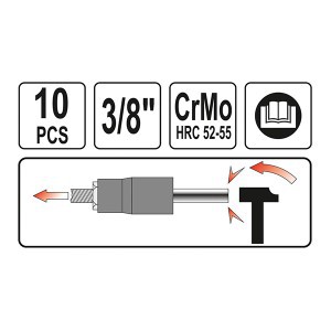 Nulūžusių varžtų išsuktuvai 10 vnt. 3/8" YT-0603 YATO