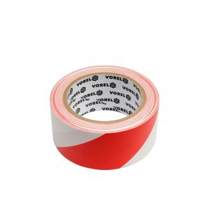 Juosta įspėjamoji raudona-balta 48 mm*33 m stipraus lipnumo PVC 75230 Vorel