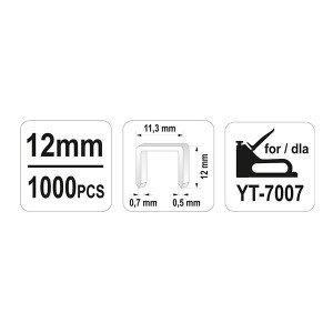 Kabės susegėjui 12 mm 0.7x11.2 1000 vnt. YT-7054 YATO