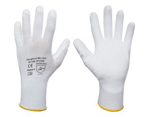 Pirštinės nailoninės apliet.poliuret PU EKO baltos  8" 5004 (12)