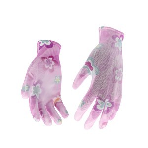 Pirštinės poliuretaninės gėlėtos šv.rožinės 8" 74125 FLO (12 porų)