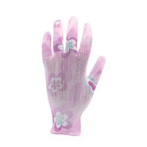 Pirštinės poliuretaninės gėlėtos šv.rožinės 8" 74125 FLO (12 porų)