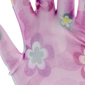 Pirštinės poliuretaninės gėlėtos šv.rožinės 8" 74125 FLO (12 porų)