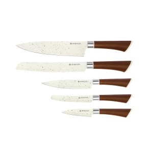 Peilių rinkinys 5 vnt su stovu NATURE balta/ruda sp. Ambition 51230