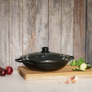 Keptuvė D32 cm WOK su dangčiu, lietas aliuminis Maku 294212