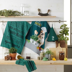 Rankšluostis virtuvei medvilninis D60 cm COUVERTS emerald douceur d'intérieur