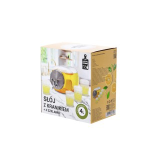 Indas stiklinis skysčiams su kraniuku 4 L talpos su 4 stiklinėm SIP7958