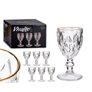Taurės vandeniui 245 ml 6 vnt komplektas su auksiniu krašteliu Vivalto 83514