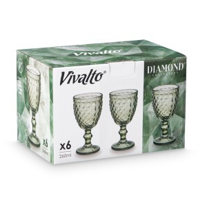 Taurės vynui 260 ml 6 vnt komplektas žalsvos sp. Diamond Vivalto 38014