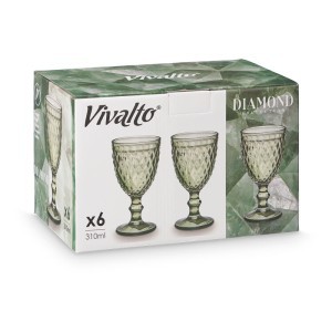 Taurės vynui 310 ml 6 vnt komplektas žalsvos sp. Diamond Vivalto 38019
