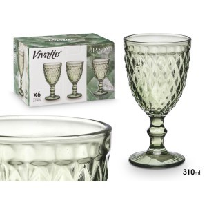 Taurės vynui 310 ml 6 vnt komplektas žalsvos sp. Diamond Vivalto 38019