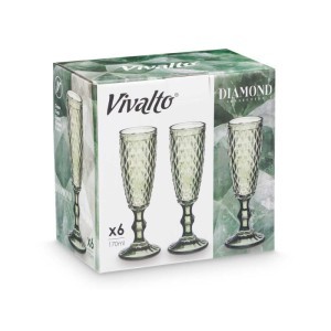 Taurės šampanui 170 ml 6 vnt komplektas žalsvos sp. Diamond Vivalto 38021