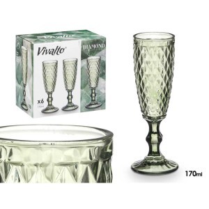 Taurės šampanui 170 ml 6 vnt komplektas žalsvos sp. Diamond Vivalto 38021