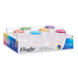 Stiklinių komplektas 12 vnt 375 ml spalvotos Vivalto 82271