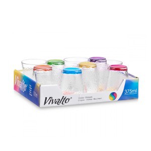 Stiklinių komplektas 12 vnt. 375 ml spalvotos Vivalto 82272