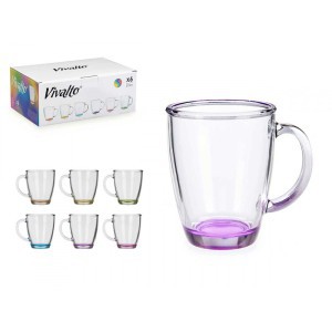 Puodeliai stikliniai komplektas 6 vnt 310 ml spalvoti Vivalto 82275