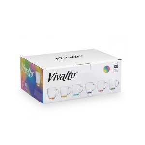 Puodeliai stikliniai komplektas 6 vnt 310 ml spalvoti Vivalto 82275