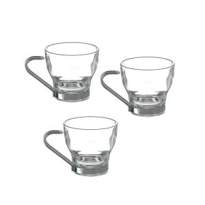Puodeliai kavai 3 vnt 80 ml stikliniai su metaline rankena Urban Living 185315