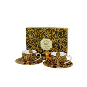 Puodeliai espreso  su lėkštelėmis porcelianiniai 2 vnt. 90 ml G. Klimt DUO