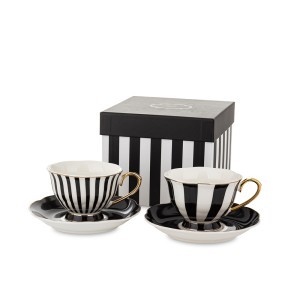 Puodeliai porcelianiniai 2 vnt. baltas/juodas 220 ml 173403