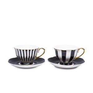 Puodeliai porcelianiniai 2 vnt. baltas/juodas 220 ml 173403