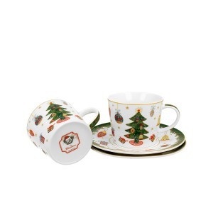 Puodeliai porcelianiniai su lėkštutėmis Eglutė 250 ml kld DUO