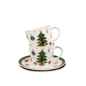 Puodeliai porcelianiniai su lėkštutėmis Eglutė 250 ml kld DUO