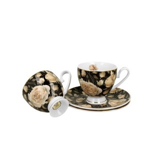 Puodeliai porcelianiniai 2 vnt. ENGLISH ROSES BLACK 220 ml DUO