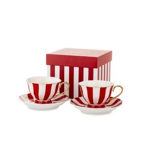 Puodeliai porcelianiniai baltas/raudonas 220 ml 173402