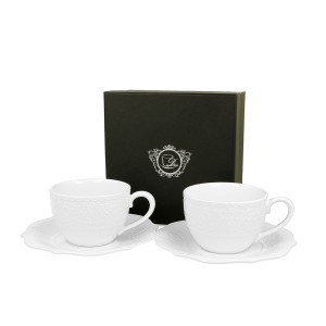 Puodeliai su lėkštutėmis porcelianiniai  Alice 210 ml DUO